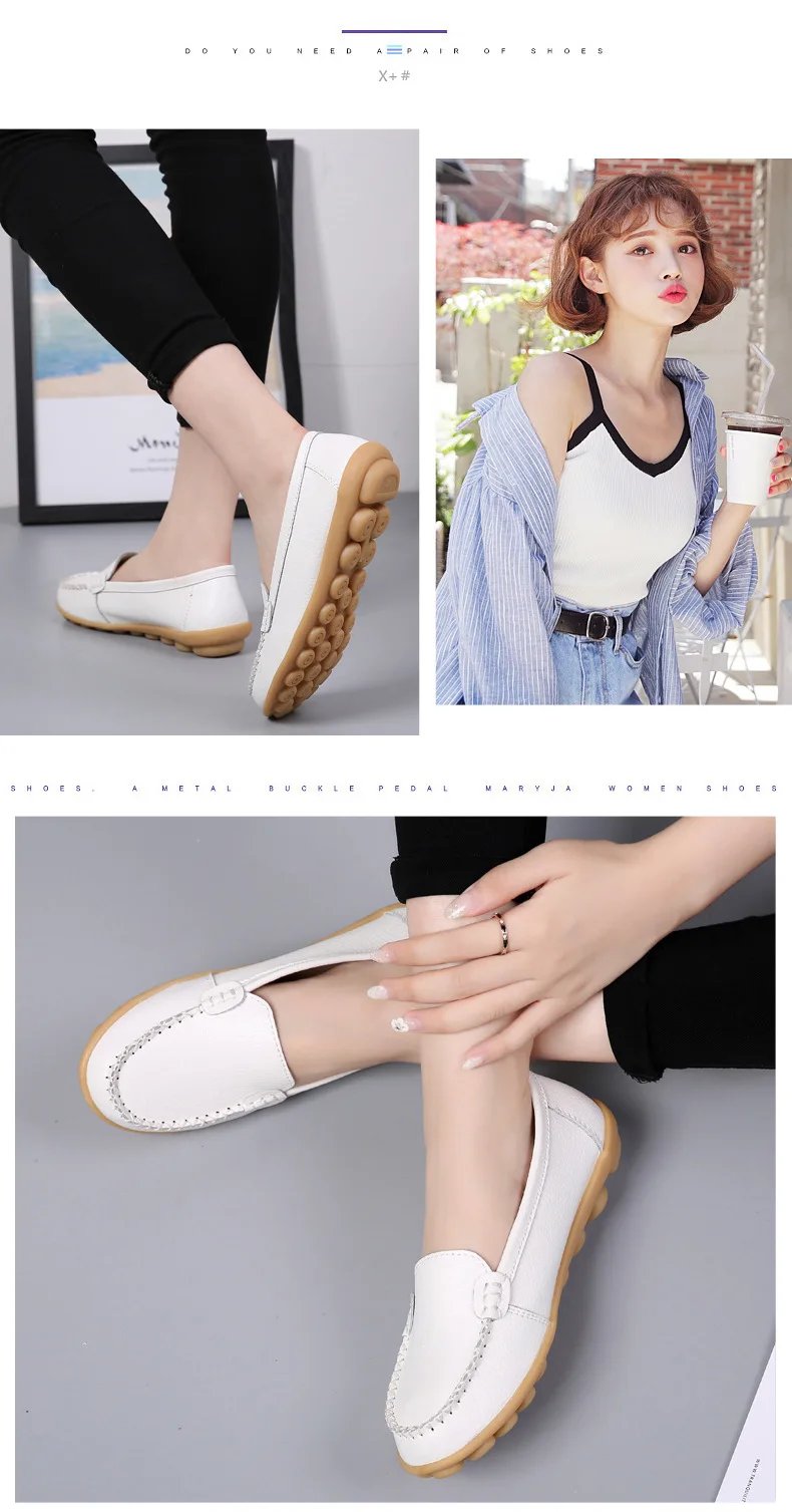 Genuine Leather Shoes Woman Soft Boat shoes for Women Flats shoes Big size 35-44 Ladies Loafers Non-Slip Sturdy Sole