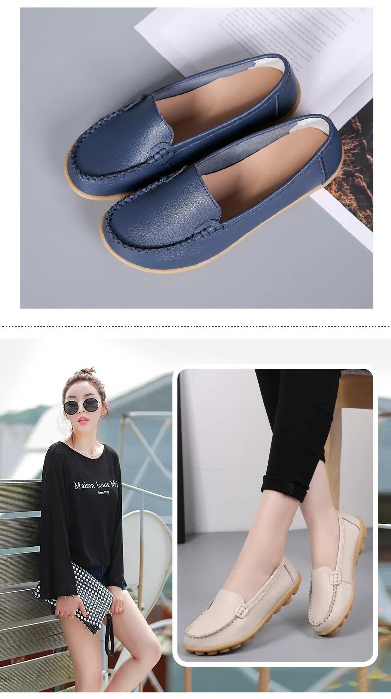 Genuine Leather Shoes Woman Soft Boat shoes for Women Flats shoes Big size 35-44 Ladies Loafers Non-Slip Sturdy Sole