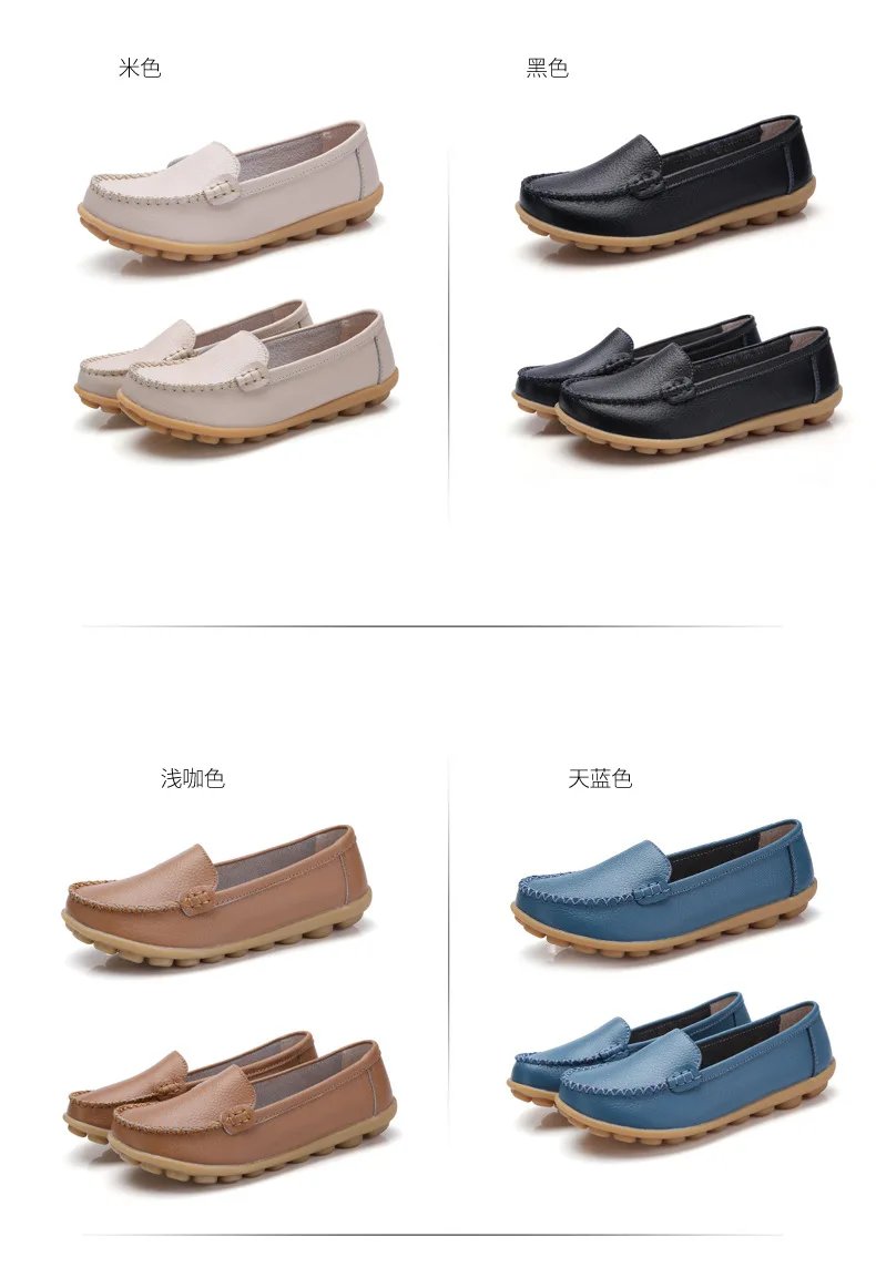Genuine Leather Shoes Woman Soft Boat shoes for Women Flats shoes Big size 35-44 Ladies Loafers Non-Slip Sturdy Sole