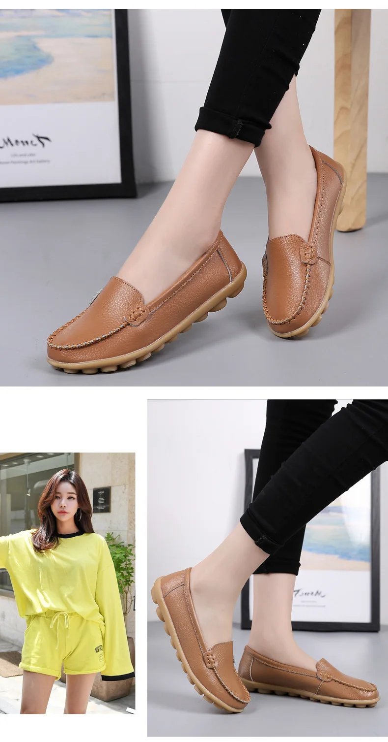 Genuine Leather Shoes Woman Soft Boat shoes for Women Flats shoes Big size 35-44 Ladies Loafers Non-Slip Sturdy Sole