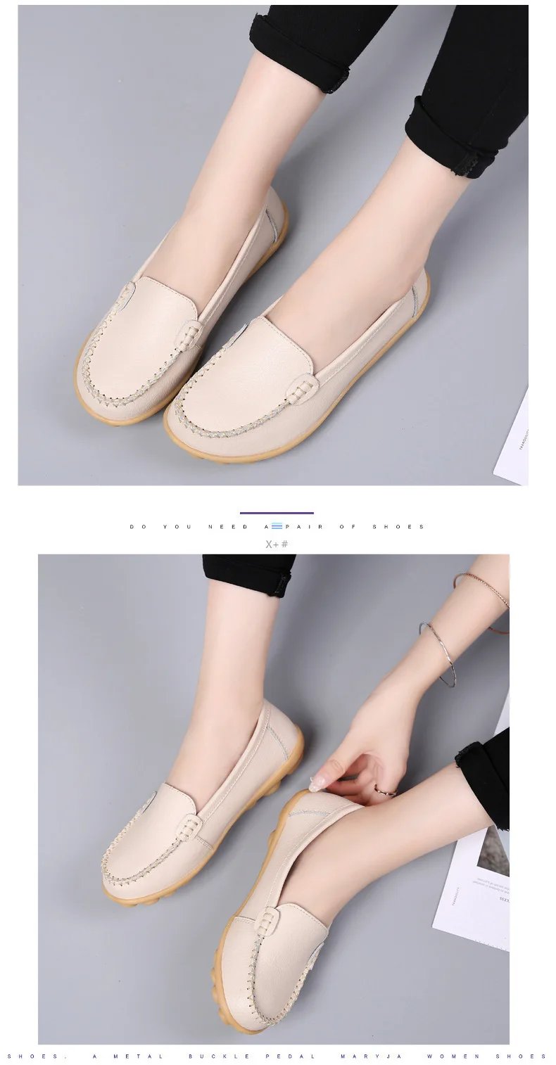 Genuine Leather Shoes Woman Soft Boat shoes for Women Flats shoes Big size 35-44 Ladies Loafers Non-Slip Sturdy Sole