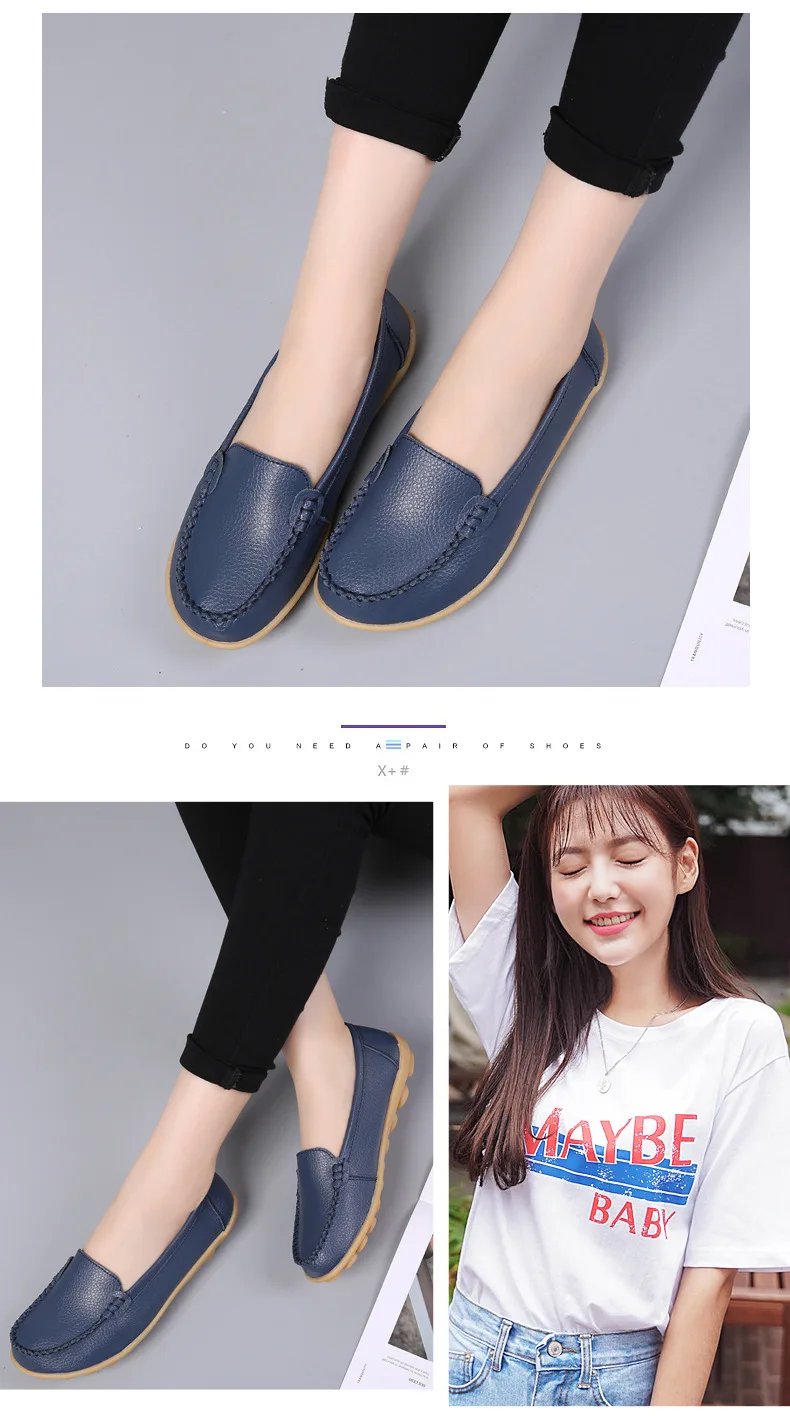 Genuine Leather Shoes Woman Soft Boat shoes for Women Flats shoes Big size 35-44 Ladies Loafers Non-Slip Sturdy Sole