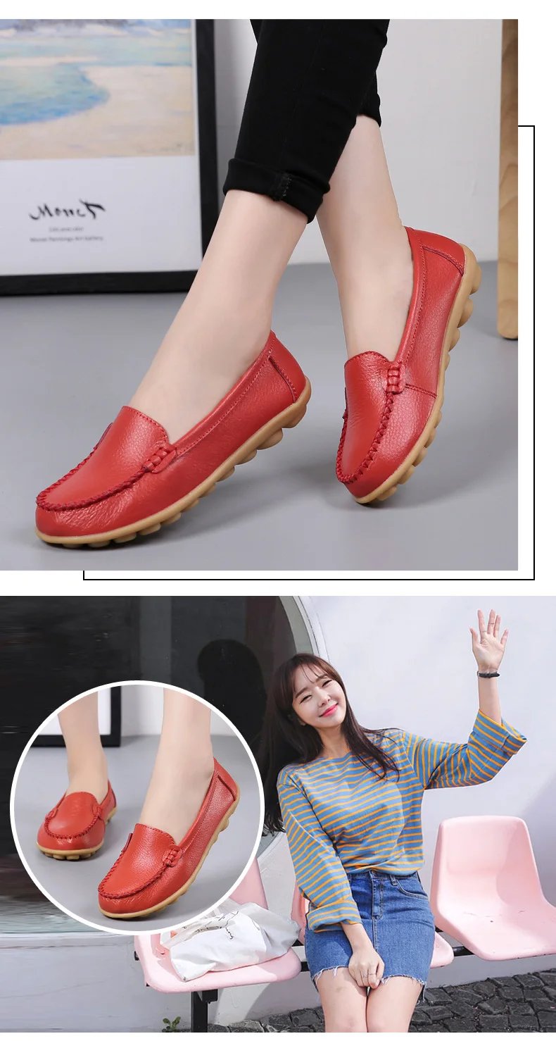 Genuine Leather Shoes Woman Soft Boat shoes for Women Flats shoes Big size 35-44 Ladies Loafers Non-Slip Sturdy Sole