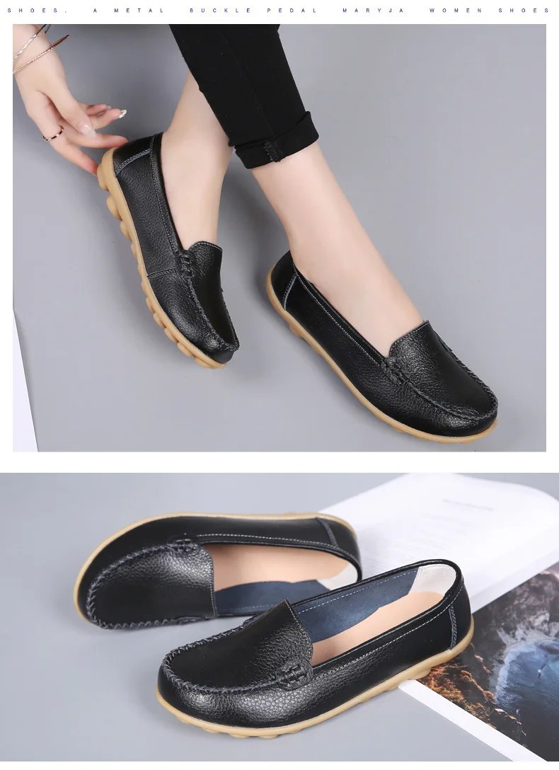 Genuine Leather Shoes Woman Soft Boat shoes for Women Flats shoes Big size 35-44 Ladies Loafers Non-Slip Sturdy Sole