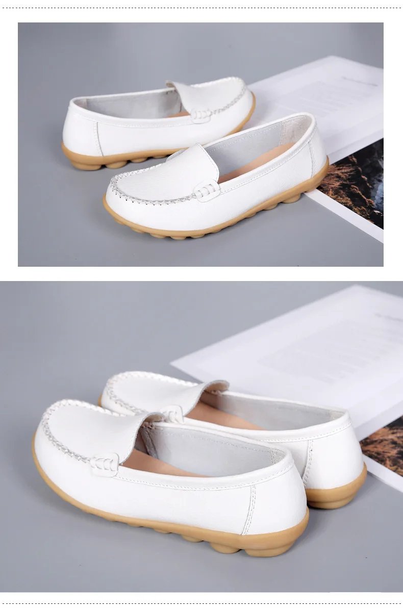 Genuine Leather Shoes Woman Soft Boat shoes for Women Flats shoes Big size 35-44 Ladies Loafers Non-Slip Sturdy Sole