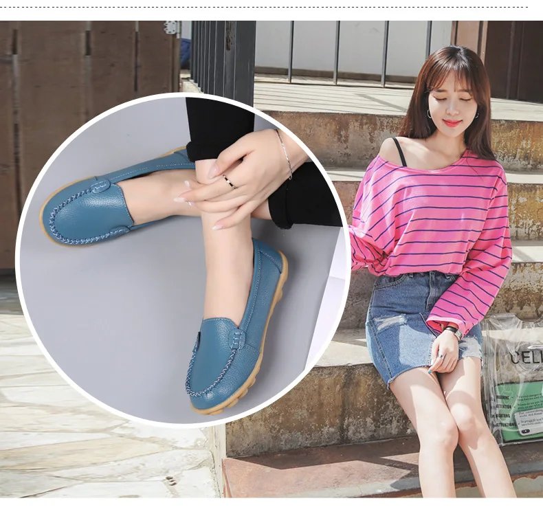Genuine Leather Shoes Woman Soft Boat shoes for Women Flats shoes Big size 35-44 Ladies Loafers Non-Slip Sturdy Sole