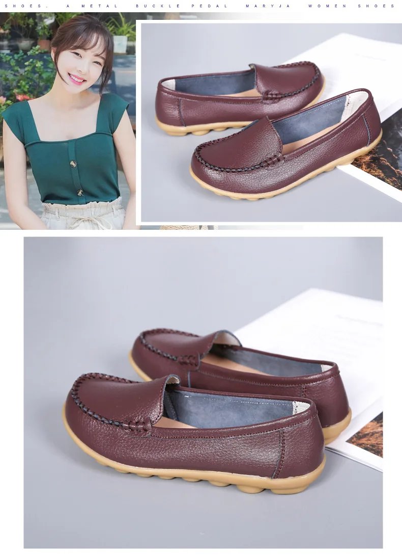 Genuine Leather Shoes Woman Soft Boat shoes for Women Flats shoes Big size 35-44 Ladies Loafers Non-Slip Sturdy Sole