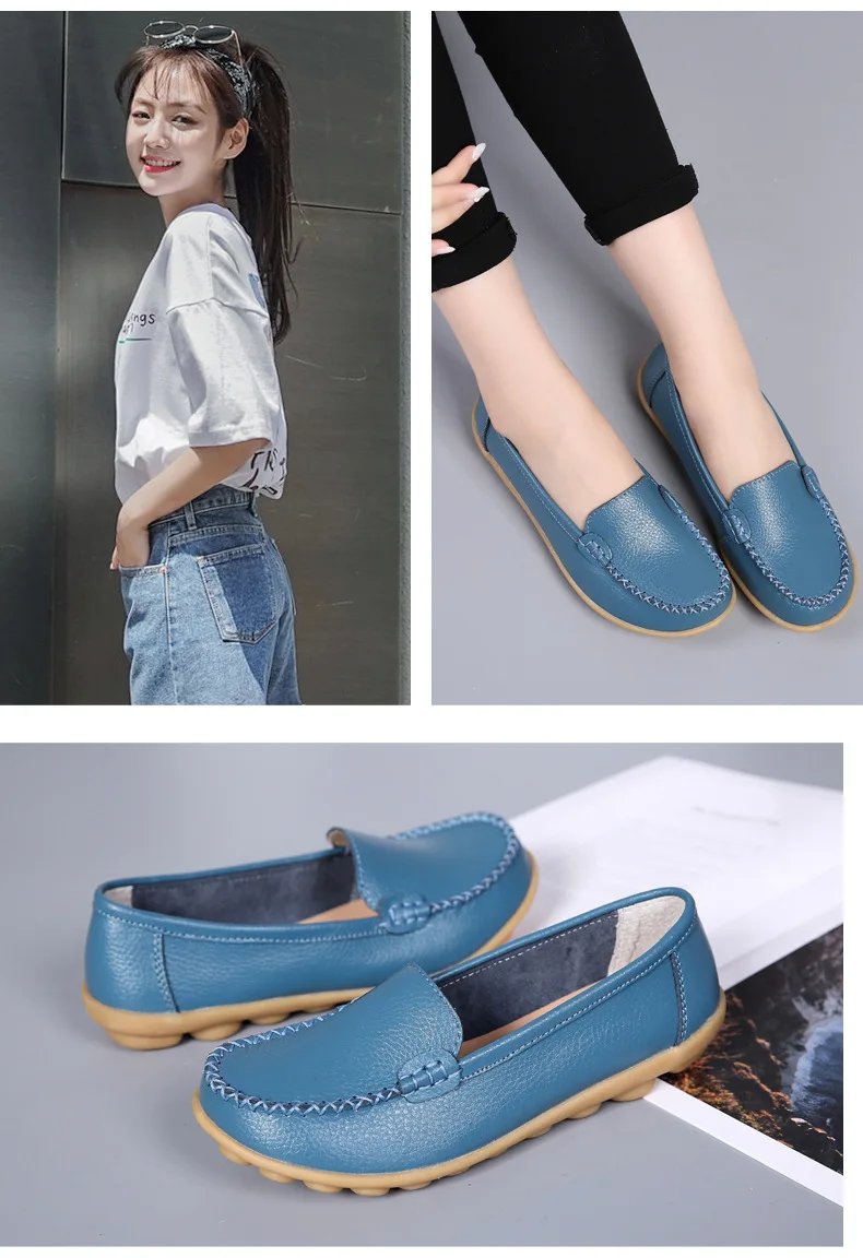 Genuine Leather Shoes Woman Soft Boat shoes for Women Flats shoes Big size 35-44 Ladies Loafers Non-Slip Sturdy Sole