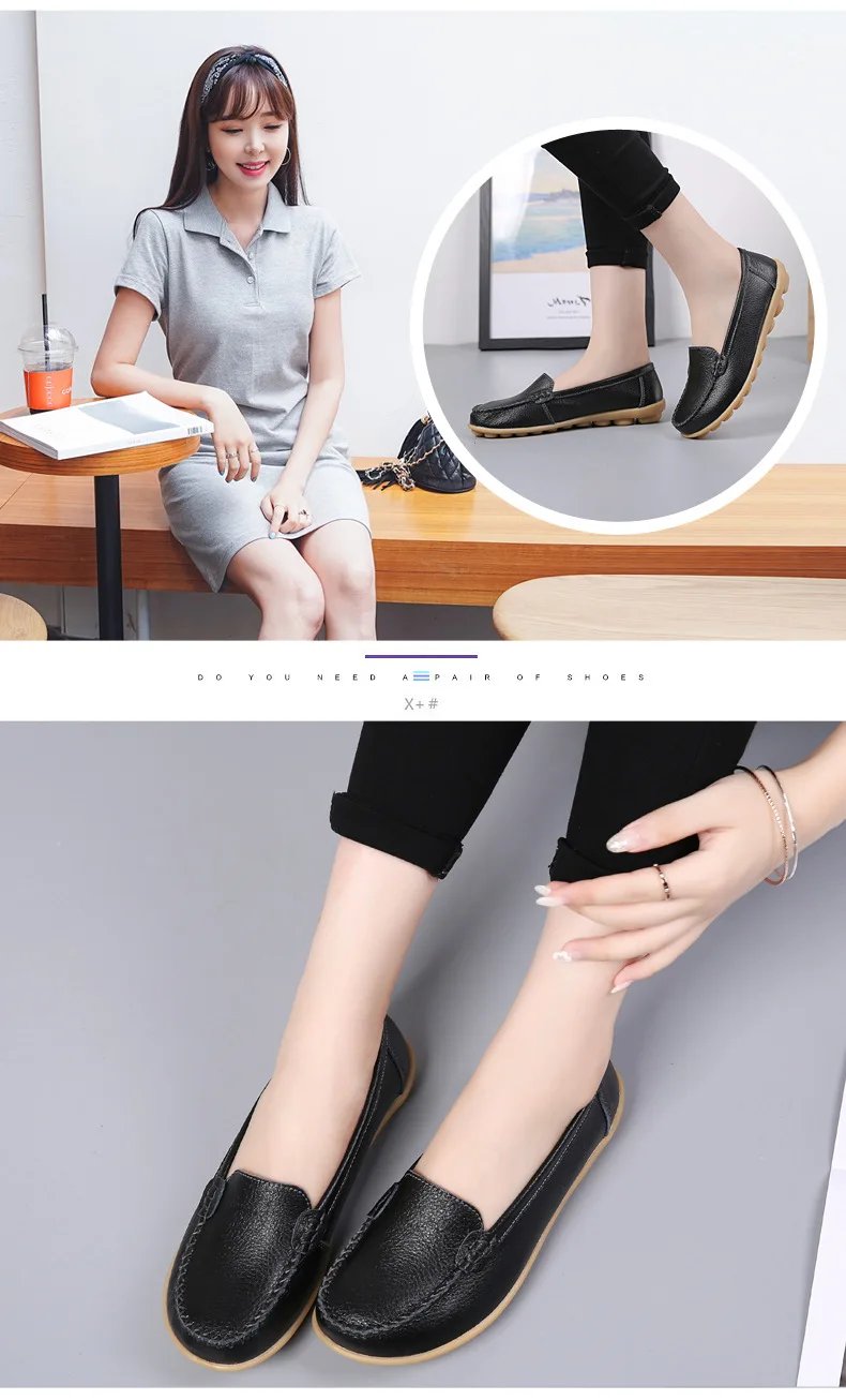 Genuine Leather Shoes Woman Soft Boat shoes for Women Flats shoes Big size 35-44 Ladies Loafers Non-Slip Sturdy Sole