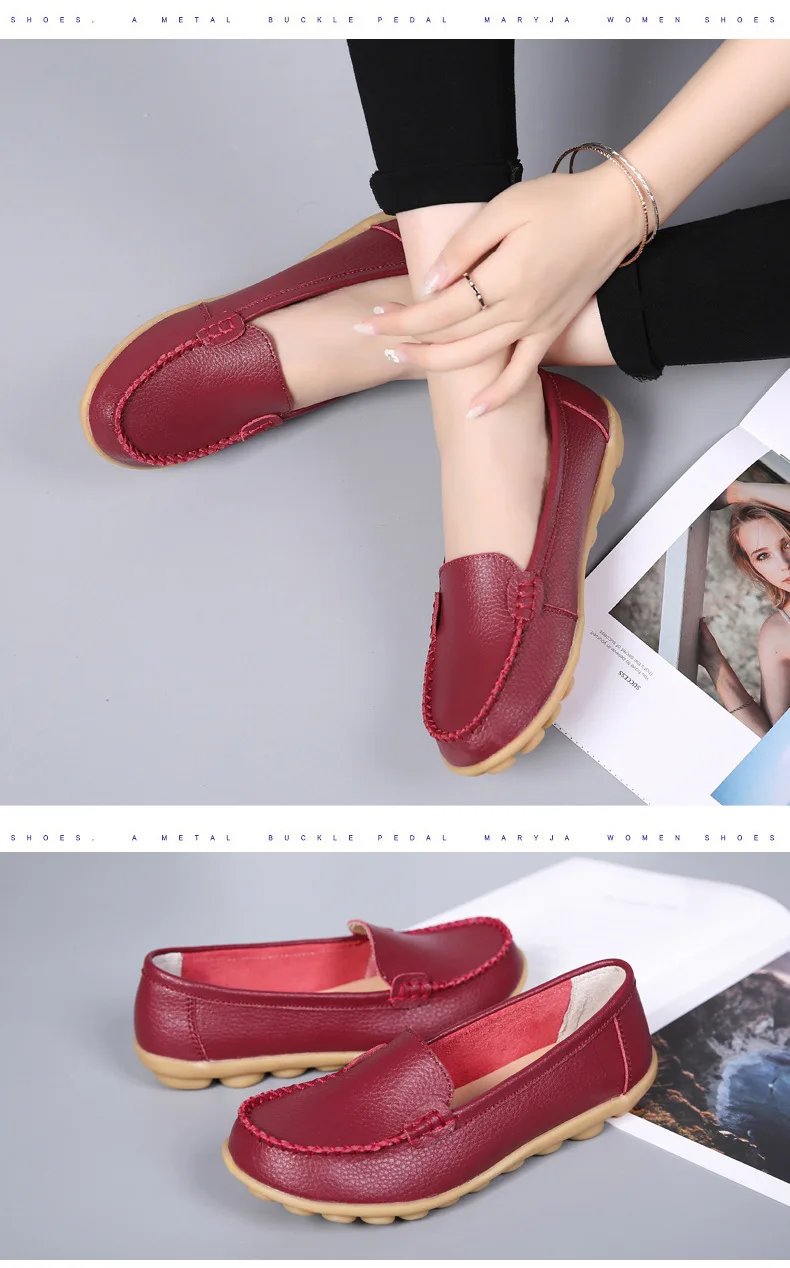 Genuine Leather Shoes Woman Soft Boat shoes for Women Flats shoes Big size 35-44 Ladies Loafers Non-Slip Sturdy Sole