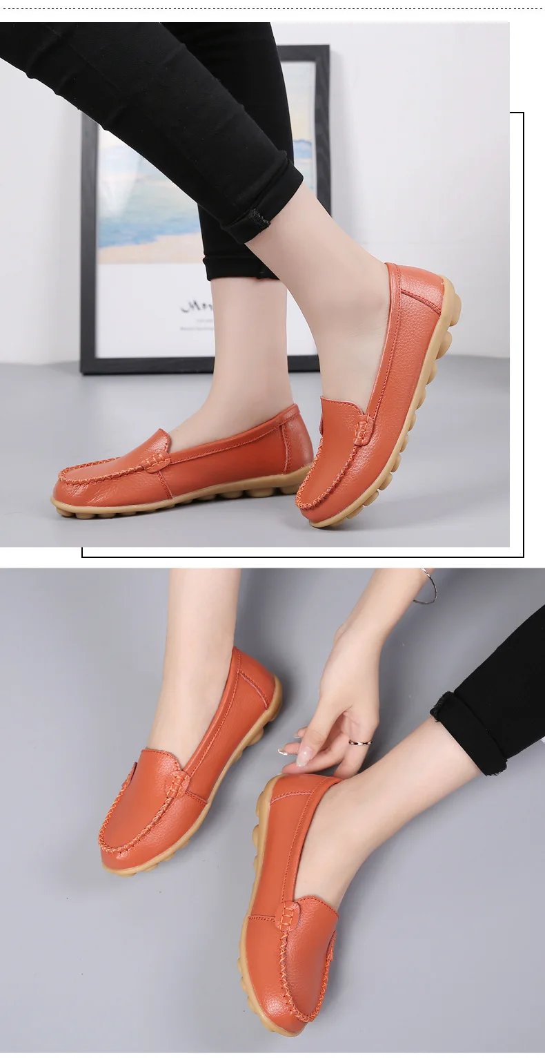 Genuine Leather Shoes Woman Soft Boat shoes for Women Flats shoes Big size 35-44 Ladies Loafers Non-Slip Sturdy Sole