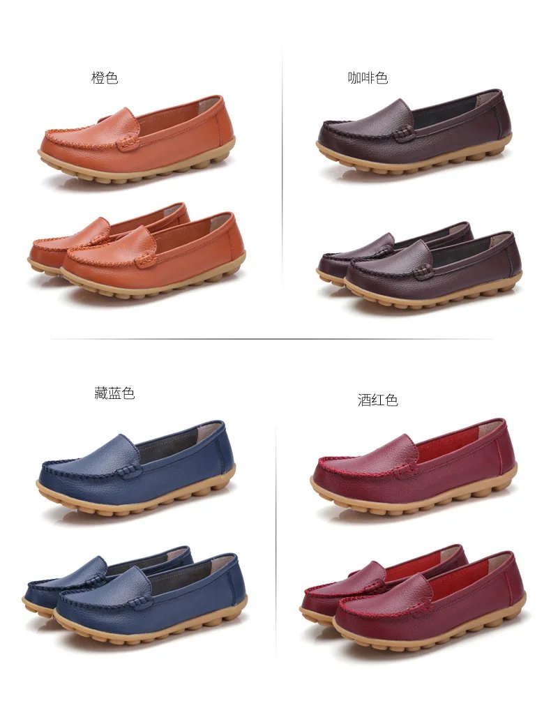 Genuine Leather Shoes Woman Soft Boat shoes for Women Flats shoes Big size 35-44 Ladies Loafers Non-Slip Sturdy Sole