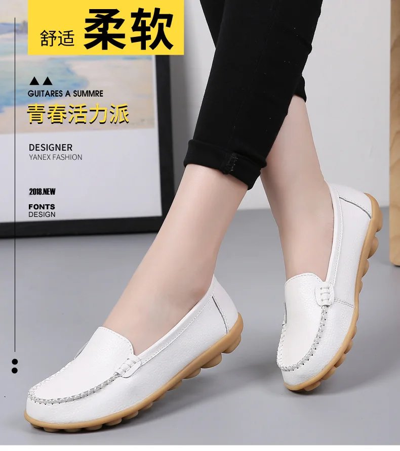 Genuine Leather Shoes Woman Soft Boat shoes for Women Flats shoes Big size 35-44 Ladies Loafers Non-Slip Sturdy Sole