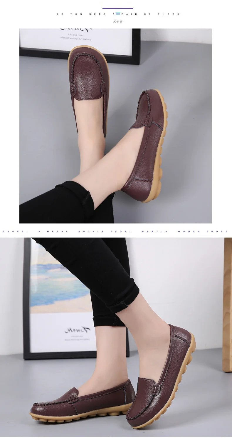 Genuine Leather Shoes Woman Soft Boat shoes for Women Flats shoes Big size 35-44 Ladies Loafers Non-Slip Sturdy Sole
