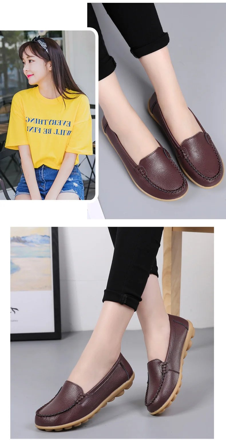Genuine Leather Shoes Woman Soft Boat shoes for Women Flats shoes Big size 35-44 Ladies Loafers Non-Slip Sturdy Sole