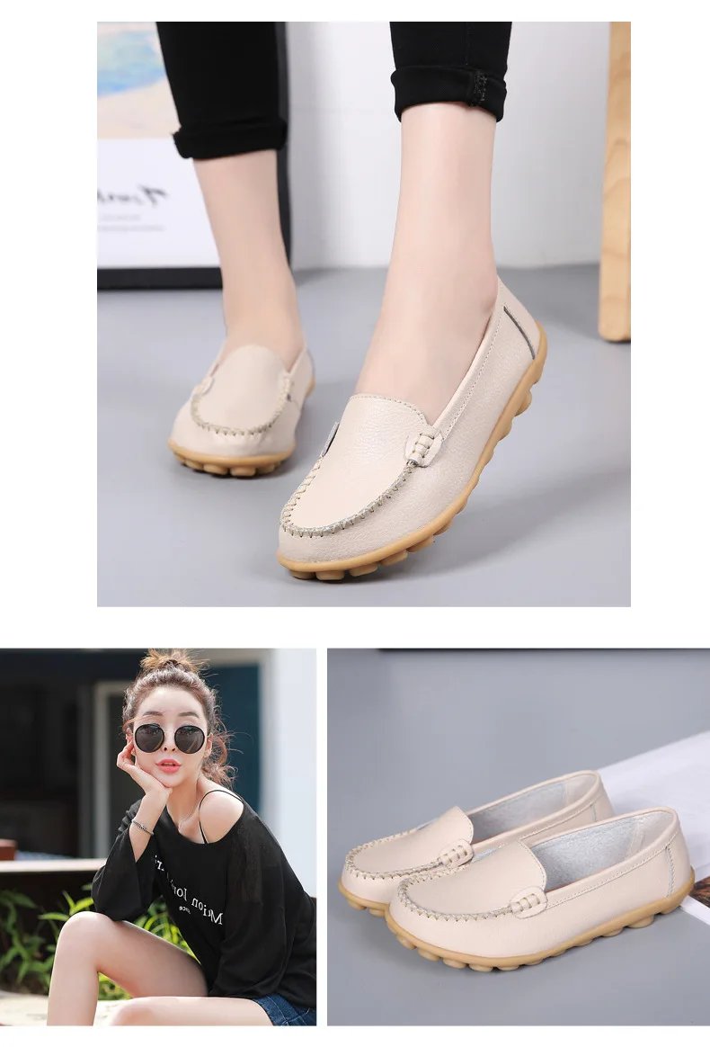 Genuine Leather Shoes Woman Soft Boat shoes for Women Flats shoes Big size 35-44 Ladies Loafers Non-Slip Sturdy Sole