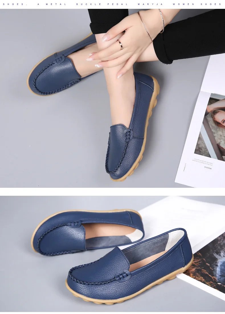 Genuine Leather Shoes Woman Soft Boat shoes for Women Flats shoes Big size 35-44 Ladies Loafers Non-Slip Sturdy Sole