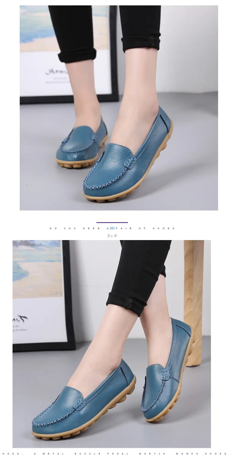 Genuine Leather Shoes Woman Soft Boat shoes for Women Flats shoes Big size 35-44 Ladies Loafers Non-Slip Sturdy Sole