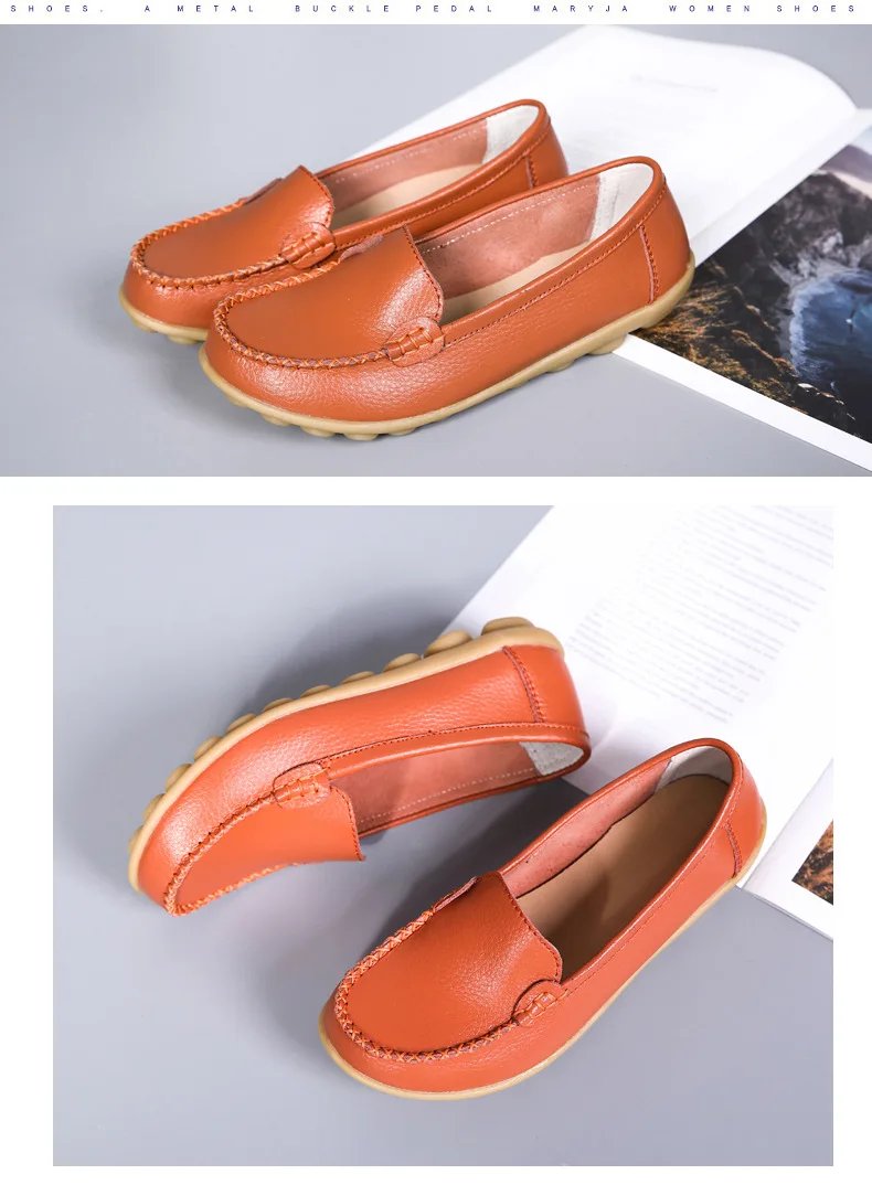 Genuine Leather Shoes Woman Soft Boat shoes for Women Flats shoes Big size 35-44 Ladies Loafers Non-Slip Sturdy Sole