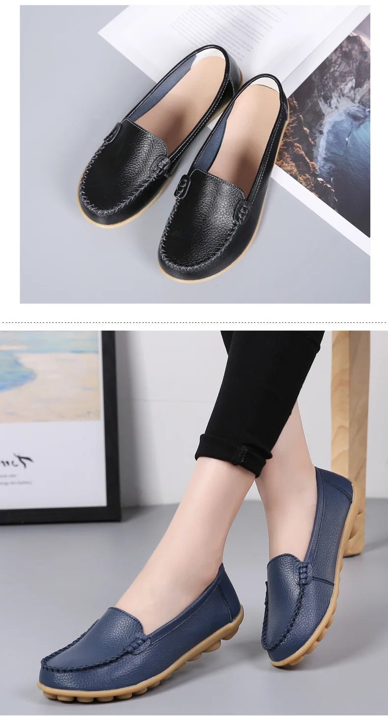 Genuine Leather Shoes Woman Soft Boat shoes for Women Flats shoes Big size 35-44 Ladies Loafers Non-Slip Sturdy Sole