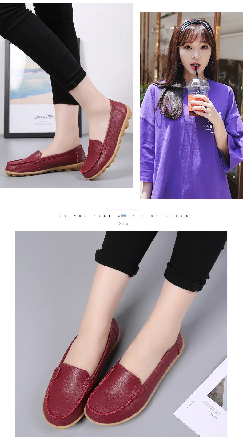 Genuine Leather Shoes Woman Soft Boat shoes for Women Flats shoes Big size 35-44 Ladies Loafers Non-Slip Sturdy Sole