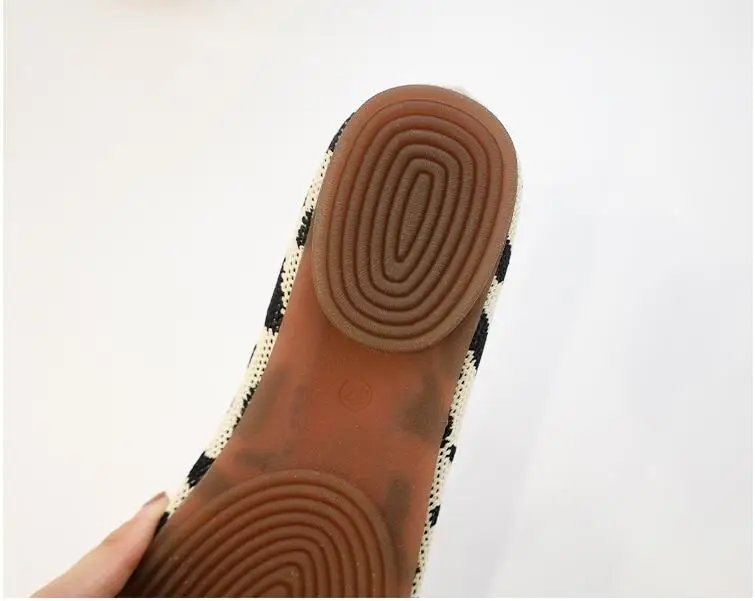 Size 42 Striped Flats Women Loafers Spring Summer Casual Shoes Flat Heel Non-slip Sole Barefoot Shoes TPR Sneakers Square Toe