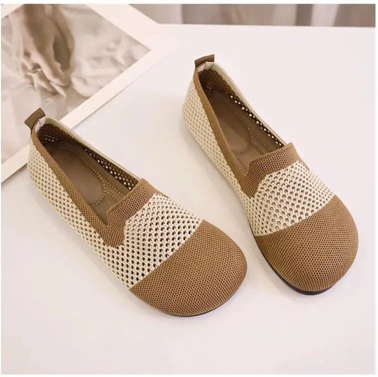 Size 42 Striped Flats Women Loafers Spring Summer Casual Shoes Flat Heel Non-slip Sole Barefoot Shoes TPR Sneakers Square Toe