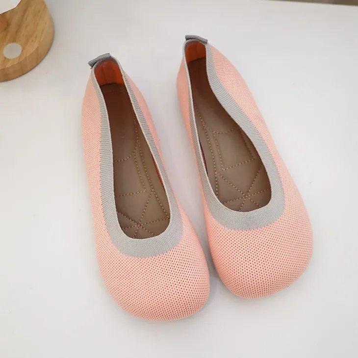 Size 42 Striped Flats Women Loafers Spring Summer Casual Shoes Flat Heel Non-slip Sole Barefoot Shoes TPR Sneakers Square Toe