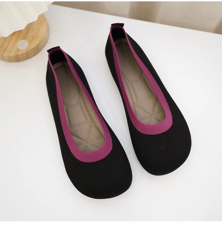 Size 42 Striped Flats Women Loafers Spring Summer Casual Shoes Flat Heel Non-slip Sole Barefoot Shoes TPR Sneakers Square Toe