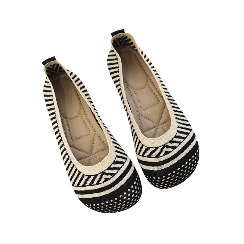 Size 42 Striped Flats Women Loafers Spring Summer Casual Shoes Flat Heel Non-slip Sole Barefoot Shoes TPR Sneakers Square Toe