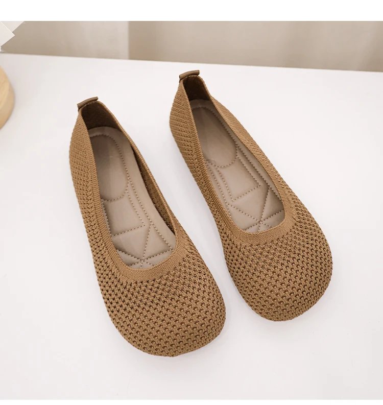 Size 42 Striped Flats Women Loafers Spring Summer Casual Shoes Flat Heel Non-slip Sole Barefoot Shoes TPR Sneakers Square Toe