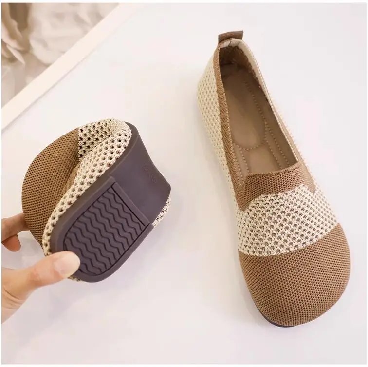 Size 42 Striped Flats Women Loafers Spring Summer Casual Shoes Flat Heel Non-slip Sole Barefoot Shoes TPR Sneakers Square Toe