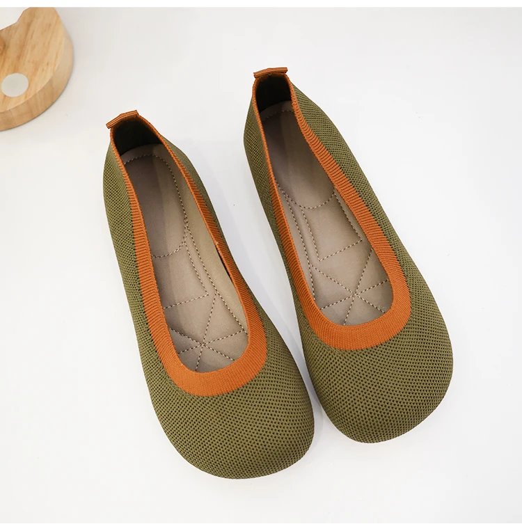 Size 42 Striped Flats Women Loafers Spring Summer Casual Shoes Flat Heel Non-slip Sole Barefoot Shoes TPR Sneakers Square Toe