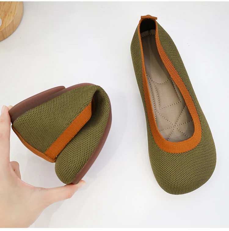 Size 42 Striped Flats Women Loafers Spring Summer Casual Shoes Flat Heel Non-slip Sole Barefoot Shoes TPR Sneakers Square Toe