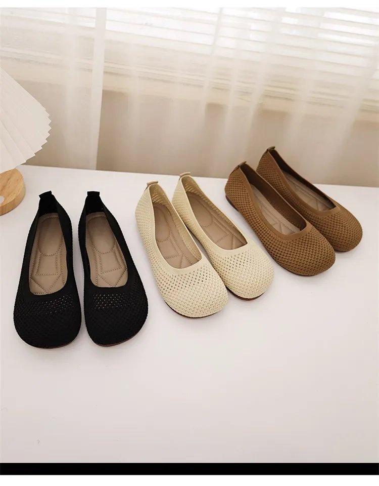 Size 42 Striped Flats Women Loafers Spring Summer Casual Shoes Flat Heel Non-slip Sole Barefoot Shoes TPR Sneakers Square Toe