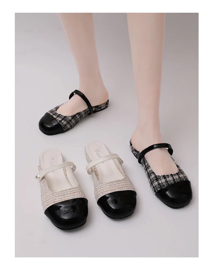 Women Low Heels  Sliver Boat Shoes Square Toe Slip on Flat Shoes for Woman Ballet Flats Comfortable Bow Women's sandals