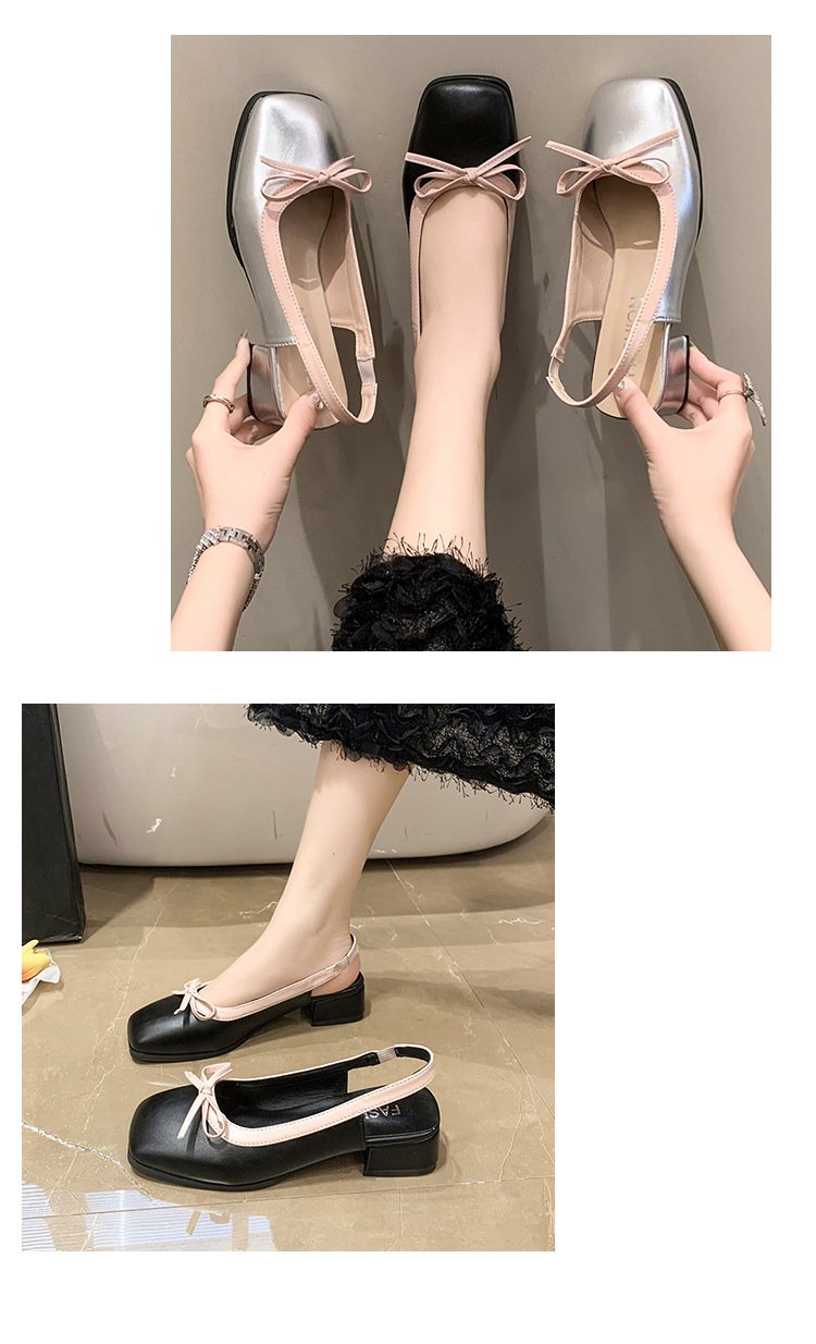 Women Low Heels Sliver Boat Shoes Square Toe Slip on Flat Shoes for Woman Ballet Flats Comfortable Bow Women's sandals Women Low Heels Sliver Boat Shoes Square Toe Slip on Flat Shoes for Woman Ballet Flats Comfortable Bow Women's sandals