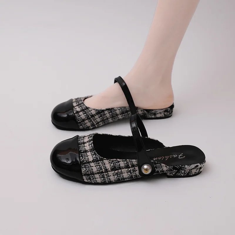 Women Low Heels  Sliver Boat Shoes Square Toe Slip on Flat Shoes for Woman Ballet Flats Comfortable Bow Women's sandals