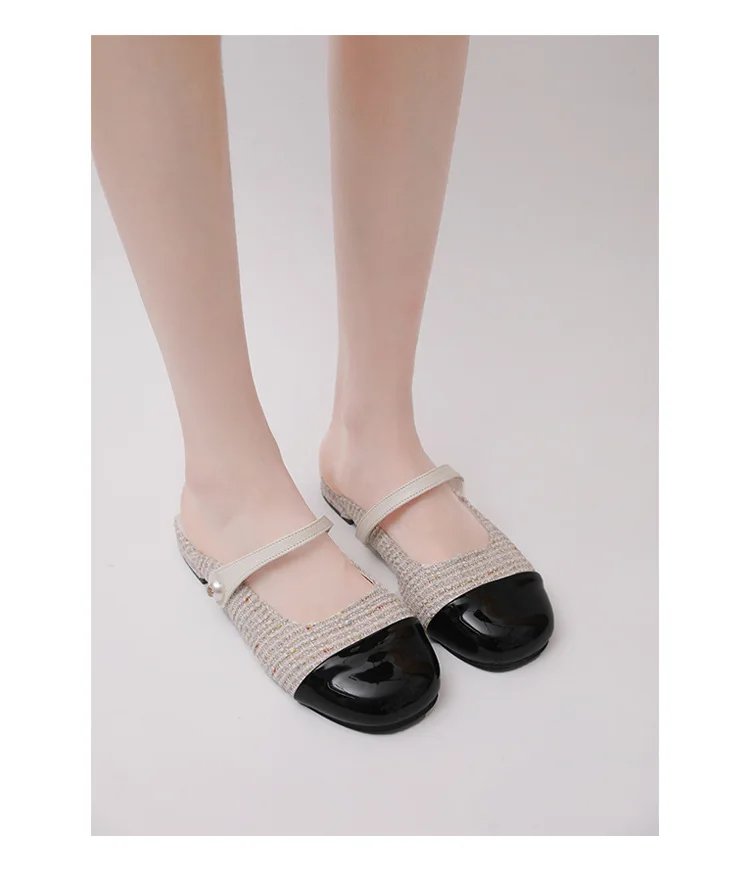 Women Low Heels  Sliver Boat Shoes Square Toe Slip on Flat Shoes for Woman Ballet Flats Comfortable Bow Women's sandals