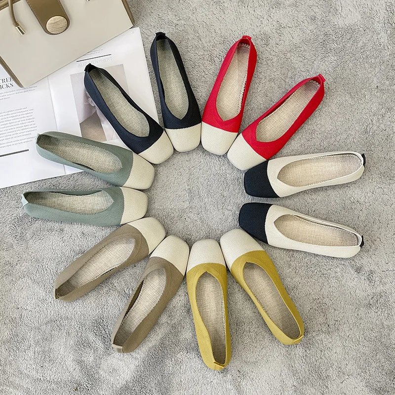 2023 Spring New Mesh Ballet Flats Women Square Toe Daily Loafers Breathable Flats Driving Shoes Sneakers Boat Shoes woman flats