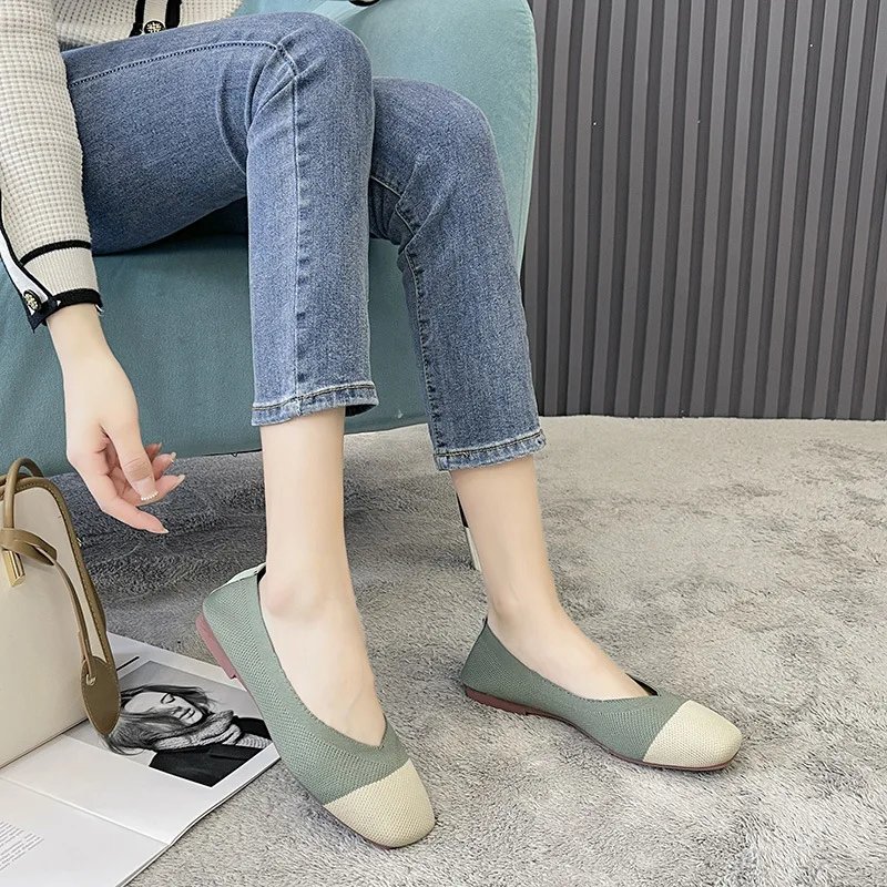 2023 Spring New Mesh Ballet Flats Women Square Toe Daily Loafers Breathable Flats Driving Shoes Sneakers Boat Shoes woman flats