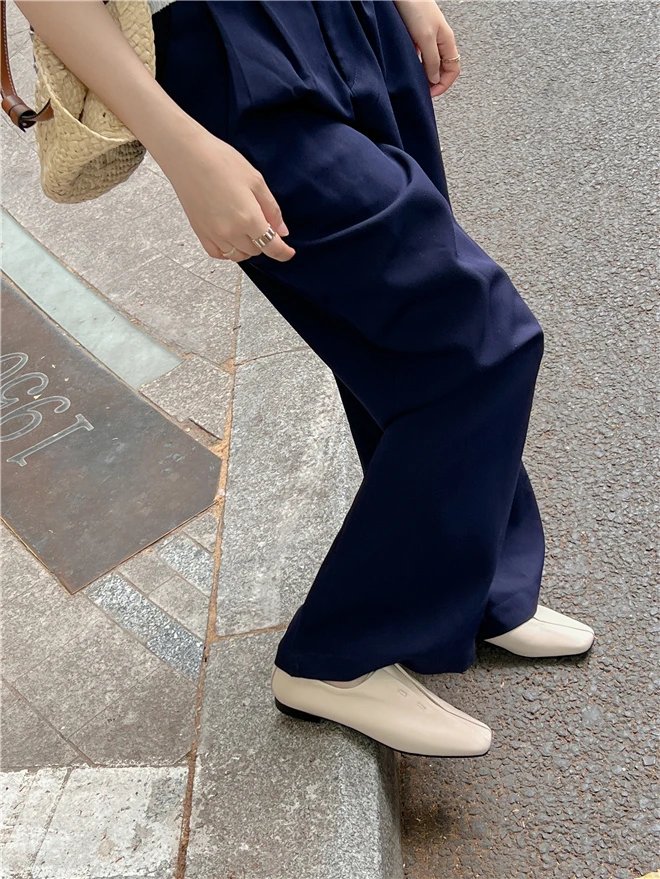 Women Flat Shoes Genuine Leather Sheepskin Comfort Flats Slip On Silver Beige Simple Shoes Spring Autumn Soft Loafers Square Toe