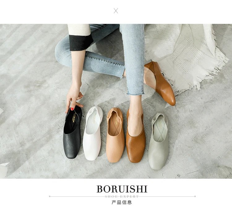 Ladies Flats new ballerinas soft leather moccasins slip on retro grandma shoes spring summer driving shoes woman mules slippers