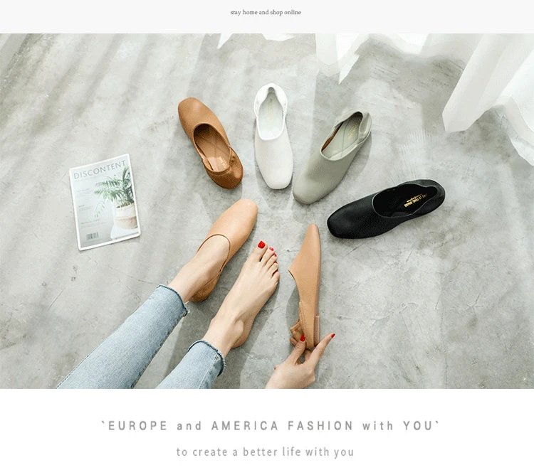 Ladies Flats new ballerinas soft leather moccasins slip on retro grandma shoes spring summer driving shoes woman mules slippers