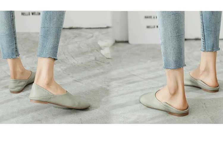 Ladies Flats new ballerinas soft leather moccasins slip on retro grandma shoes spring summer driving shoes woman mules slippers