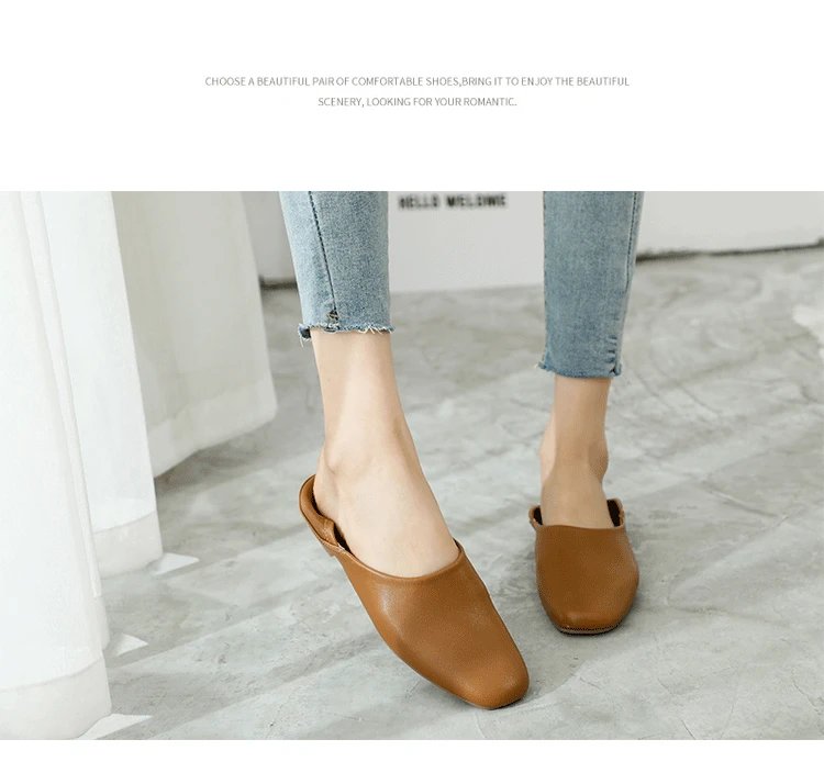 Ladies Flats new ballerinas soft leather moccasins slip on retro grandma shoes spring summer driving shoes woman mules slippers