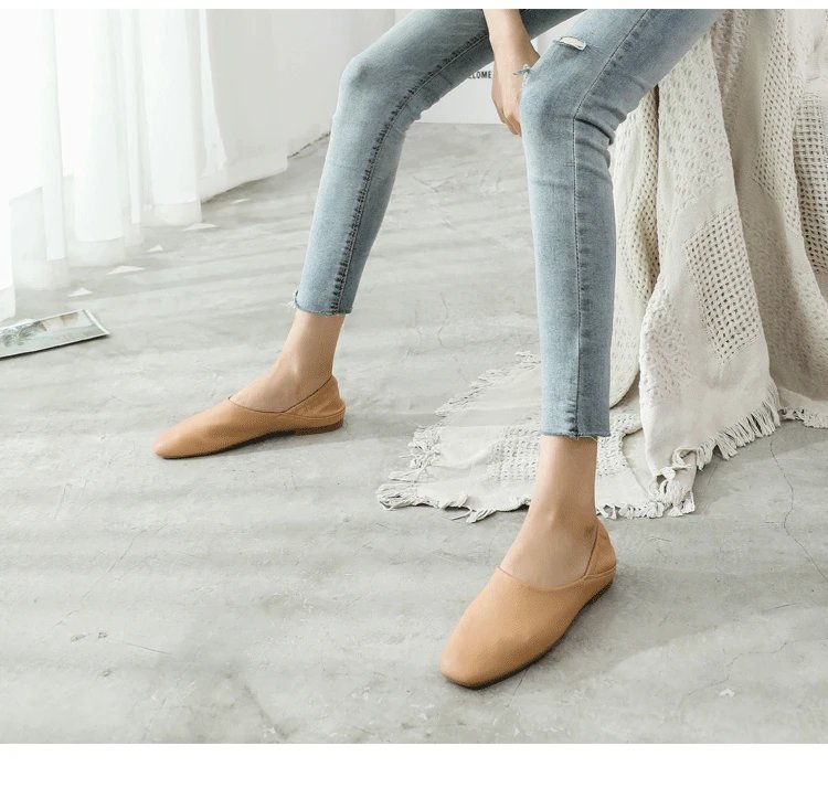 Ladies Flats new ballerinas soft leather moccasins slip on retro grandma shoes spring summer driving shoes woman mules slippers