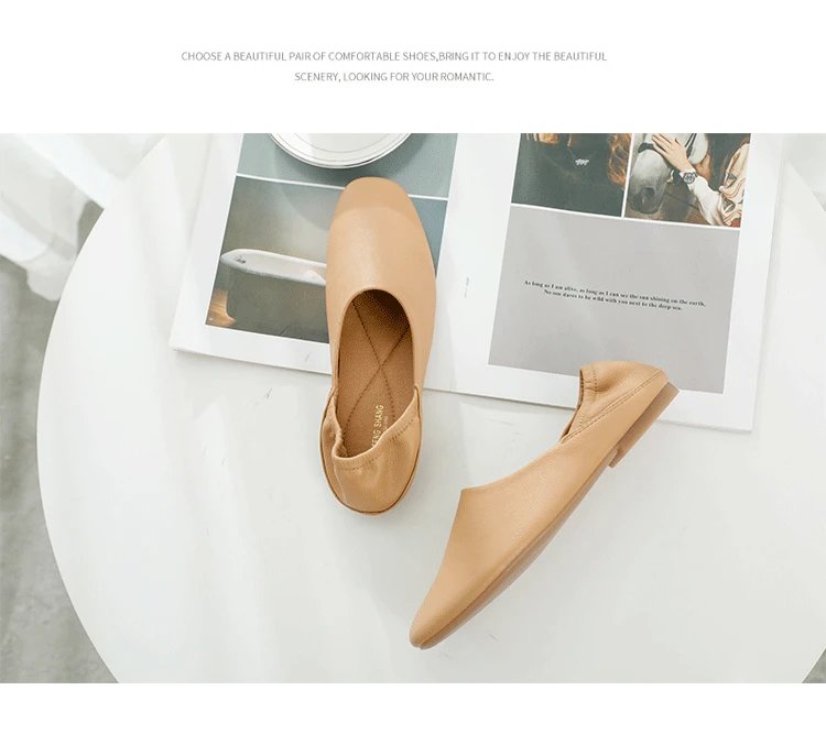 Ladies Flats new ballerinas soft leather moccasins slip on retro grandma shoes spring summer driving shoes woman mules slippers