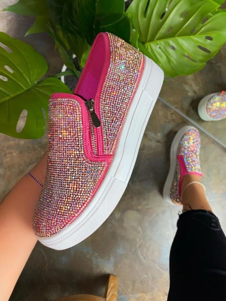 Women Flat Casual Single Shoes Fashion 2023 Rhinestone Bling Sewing Platform Loafer Luxury Shoes Casual Comfortable Female Shoes