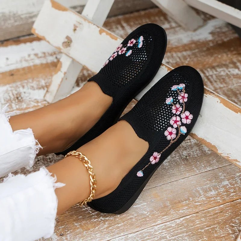 Flower Embroider Stretch Weav Ballet Flats Women Loafers Spring Autumn Breathable Mesh Casual Shoes Sneaker Boat Shoes Flower Embroider Stretch Weav Ballet Flats Women Loafers Spring Autumn Breathable Mesh Casual Shoes Sneaker Boat Shoes